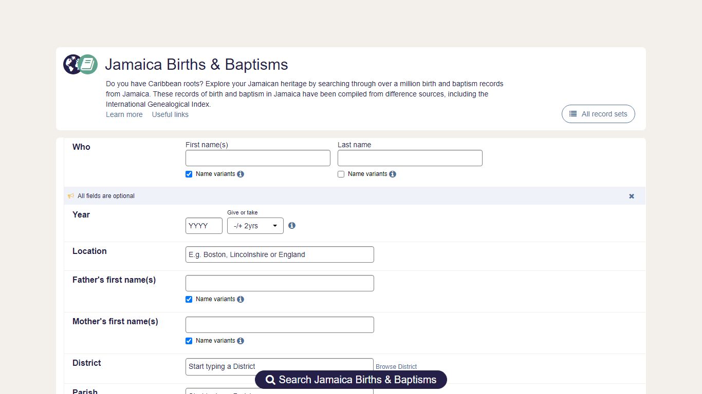 Jamaica Births & Baptisms | findmypast.com